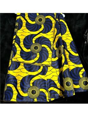 Yellow & Blue African Print A-Line Women's Skirt